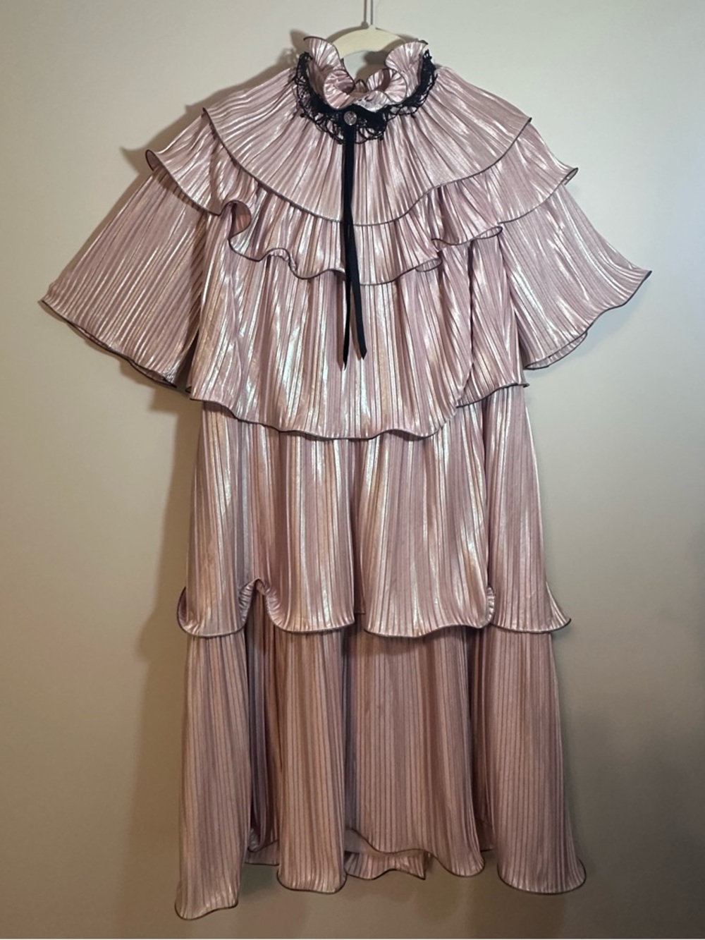 Junona Girls Pink Metallic Ruffle Tiered Dress Size 12-13y Formal Whimsigoth